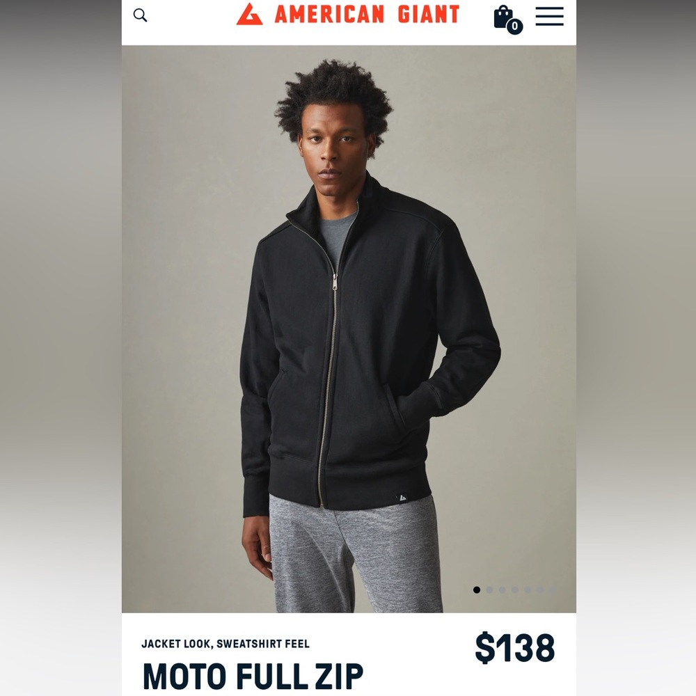 American Giant Mens Large Black Motto Full Zip Sweatshirt Jacket
